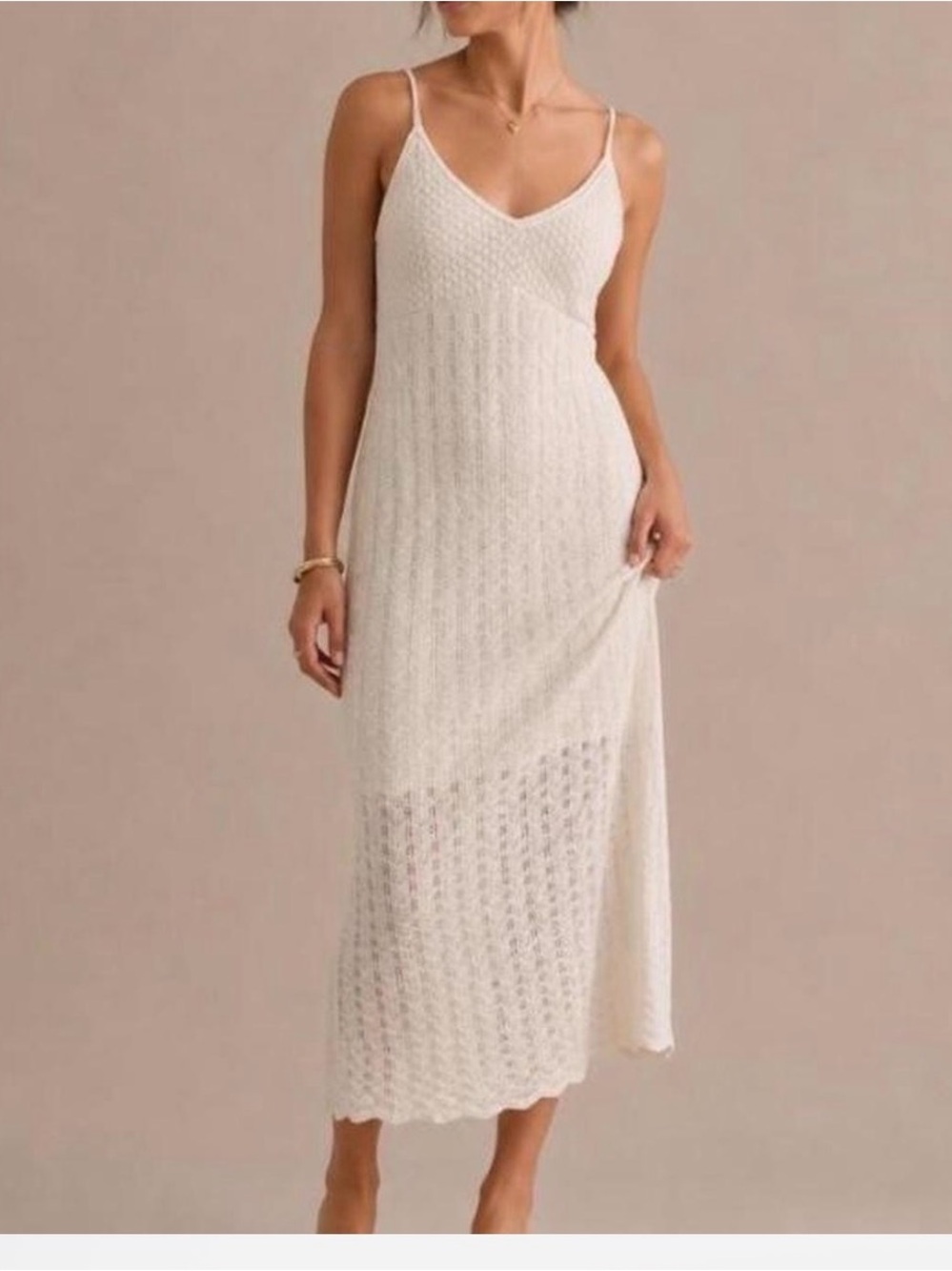 Hollister Cream Crochet Maxi Dress, V-neck - Medium